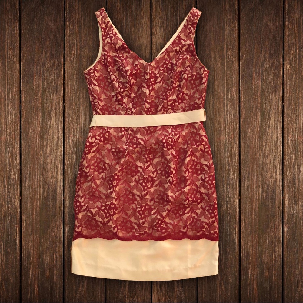 Red + Gold Lace Dress